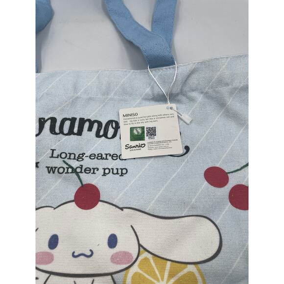 Hello Kitty Cinnamoroll Blue Canvas Tote Bag Sanrio X Miniso New With Tags - Picture 6 of 7